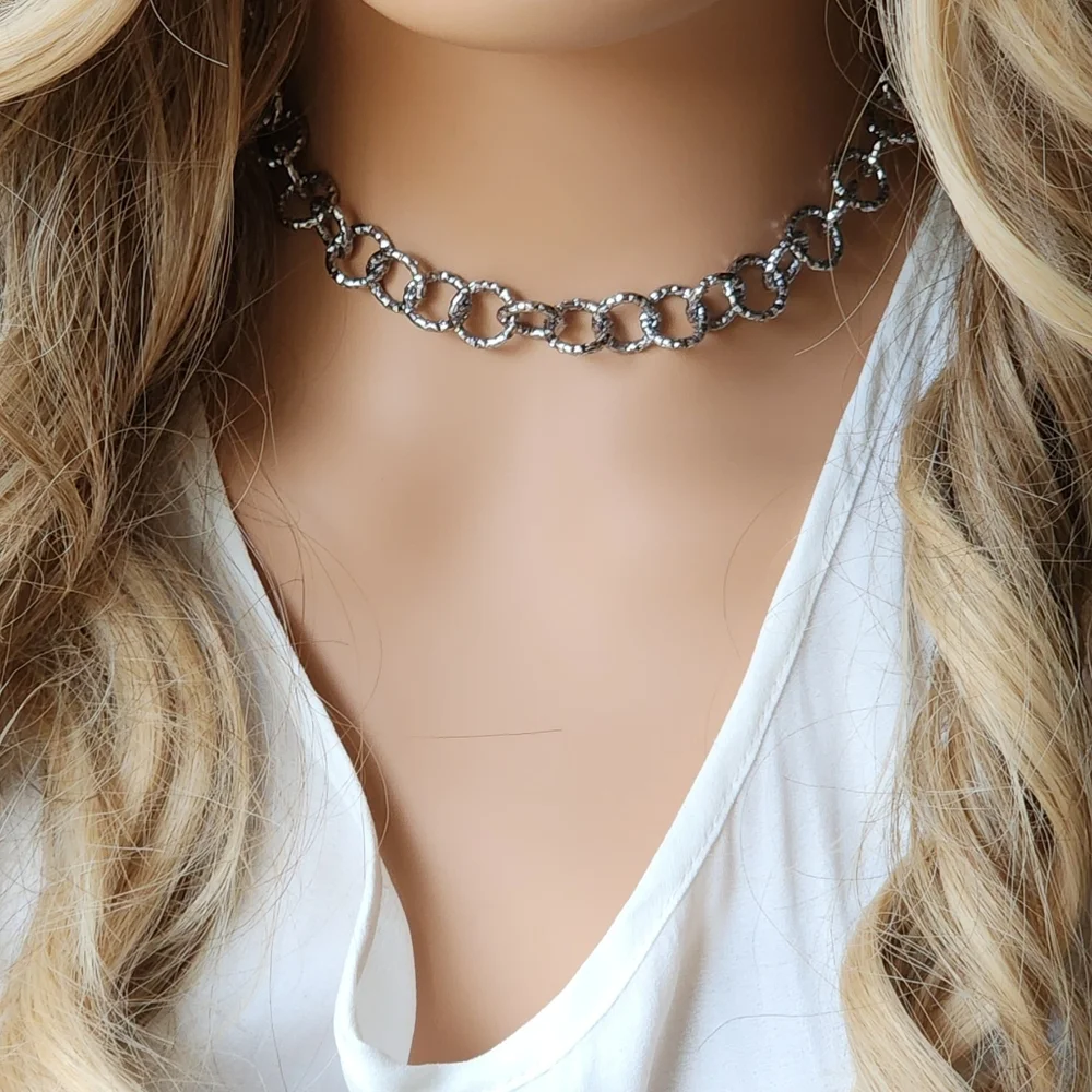 ❤️ ZARA Chain Trendy Large Link chain Vintage Silver NECKLACE  Textured Cain